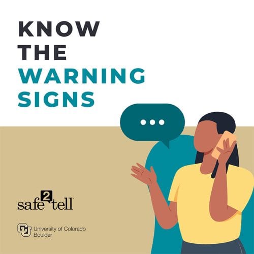 Graphic that says "know the warning signs" with person talking on phone.